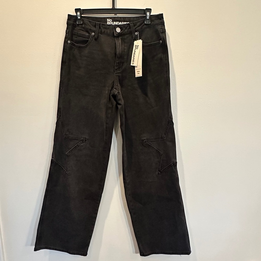No‎ Boundaries Women Black Star Patchwork Wide Leg Mid-Rise Jeans Size 4 NEW - Picture 4 of 13